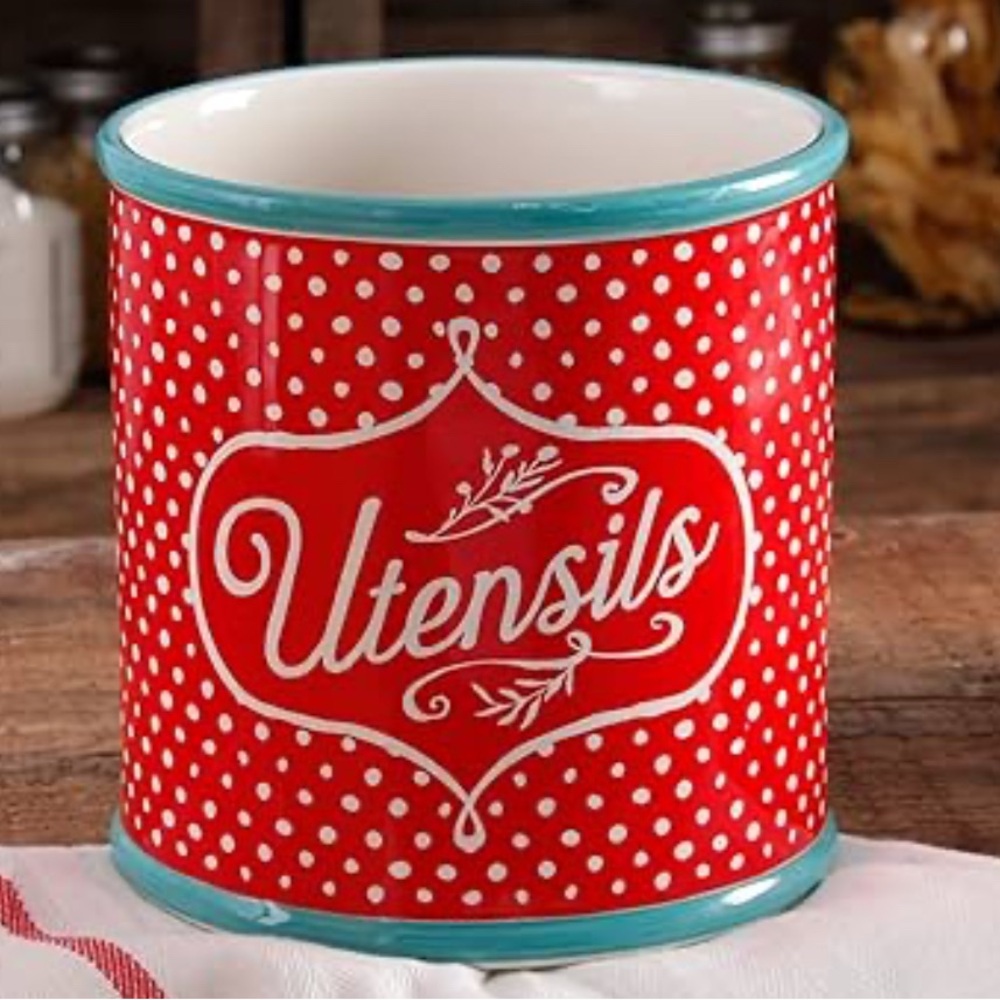 The Pioneer Woman Red and White Utensil Holder
